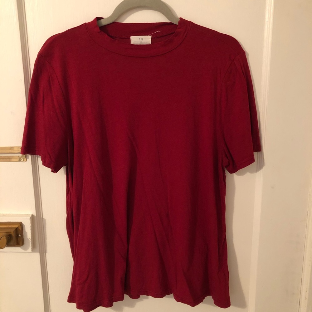T.La red mock neck top